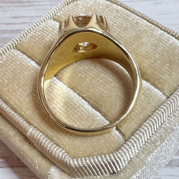 Retro Unisex Solitaire Gold Plated Ring Large Stone Wide Band Size 8.5 - Picture 5 of 11
